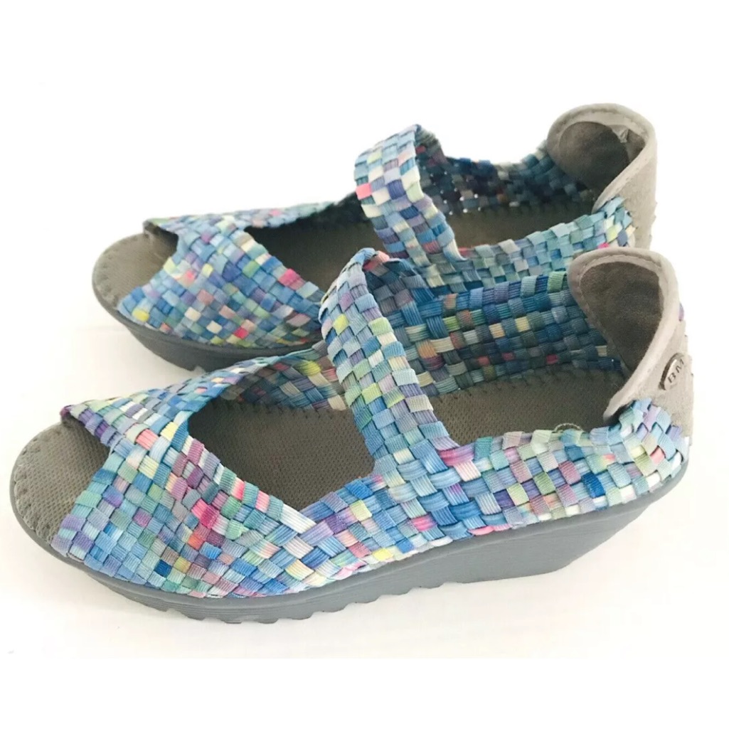 Bernie Mev | Halle Women's Size 38 Blue Slip On Ankle Straps Wedge Heel Shoes